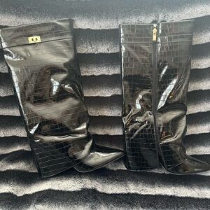 Fashion Nova Black Croc Heeled Boots